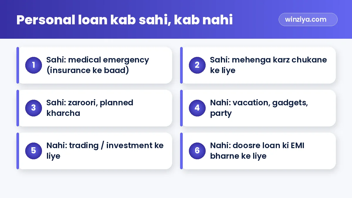 Personal loan kab sahi, kab nahi — infographic