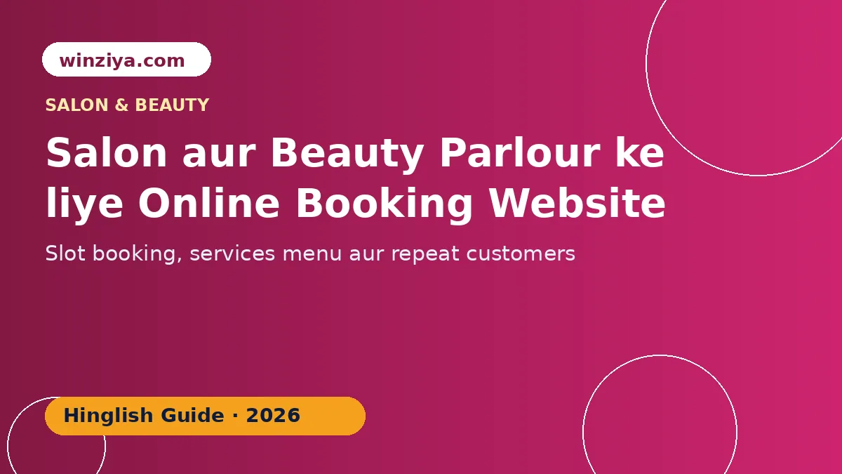 Salon booking website ka illustration jisme service menu aur time slot chunne ka option dikh raha hai