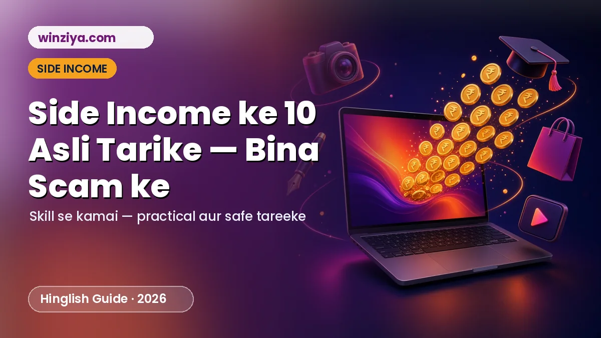 Laptop se nikalte rupee coins aur aas-paas camera, pen, graduation cap aur shopping bag icons