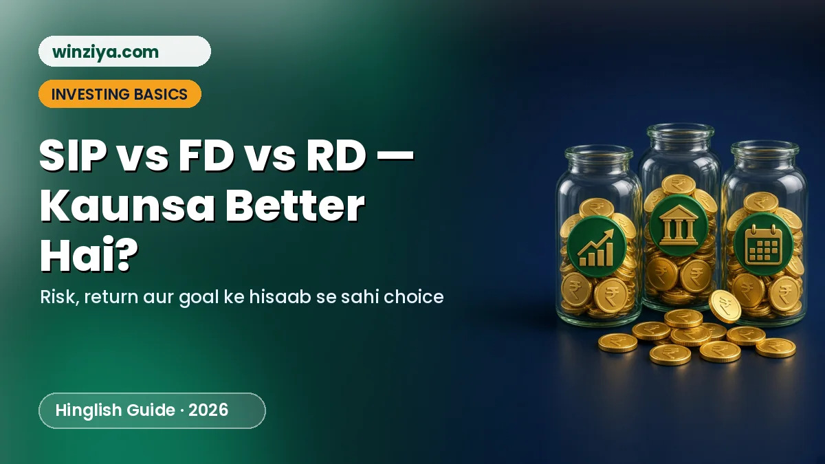 SIP, FD aur RD ko darshate teen glass jar jinme rupee coins bhare hain