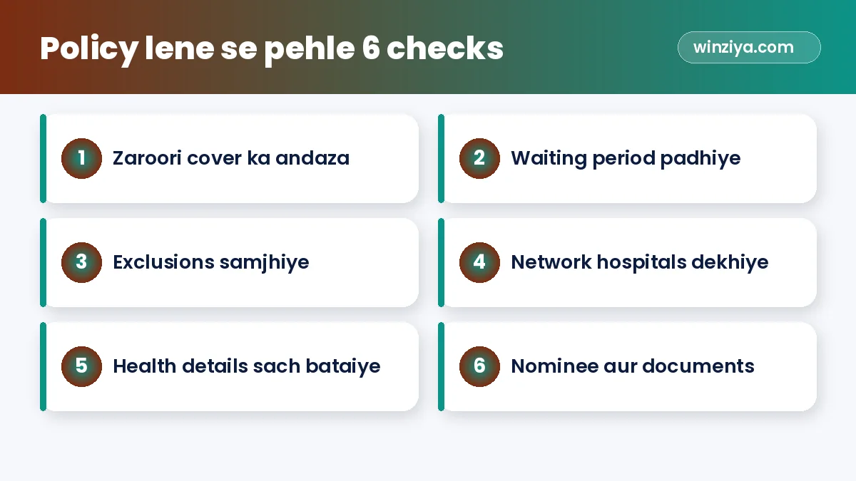 Policy lene se pehle 6 checks — infographic