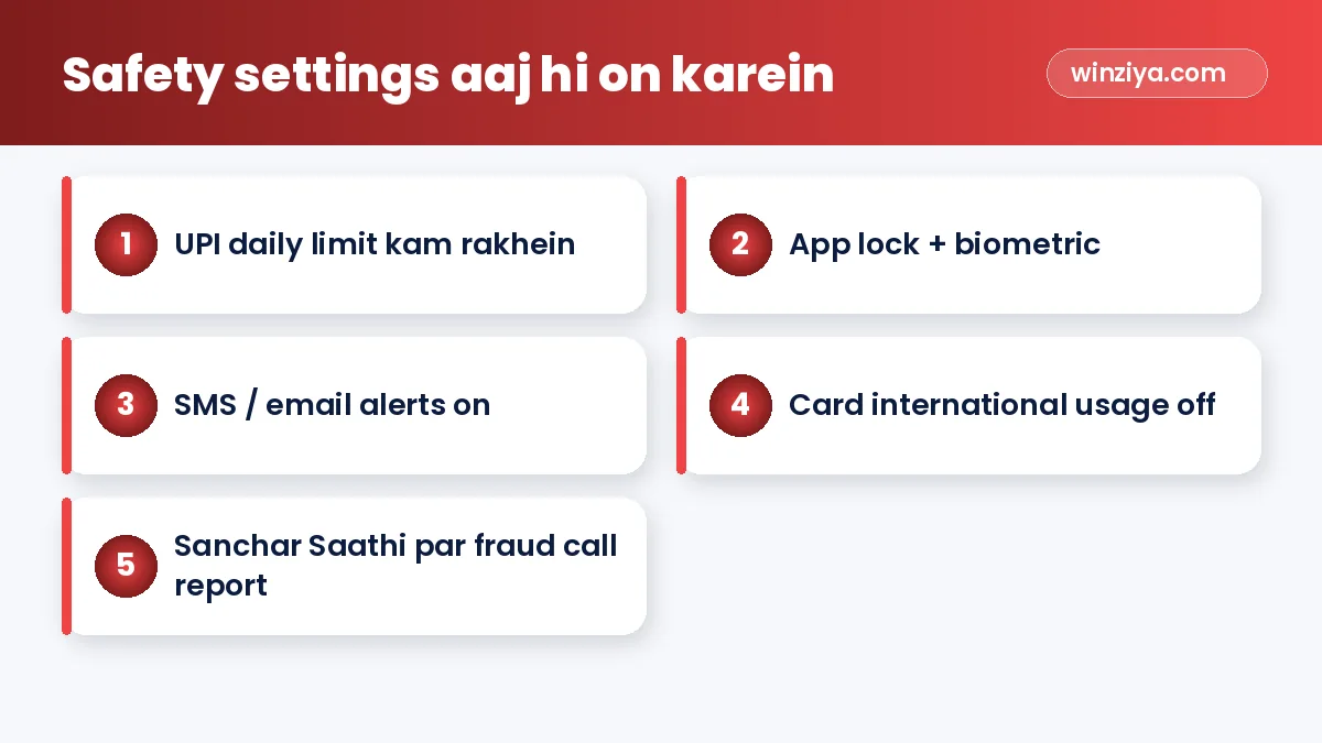 Safety settings aaj hi on karein — infographic
